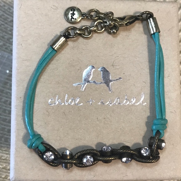 Jewelry - Turquoise Leather and Crystal Chain Bracelet Jewelry - Turquoise Leather and Crystal Chain Bracelet
